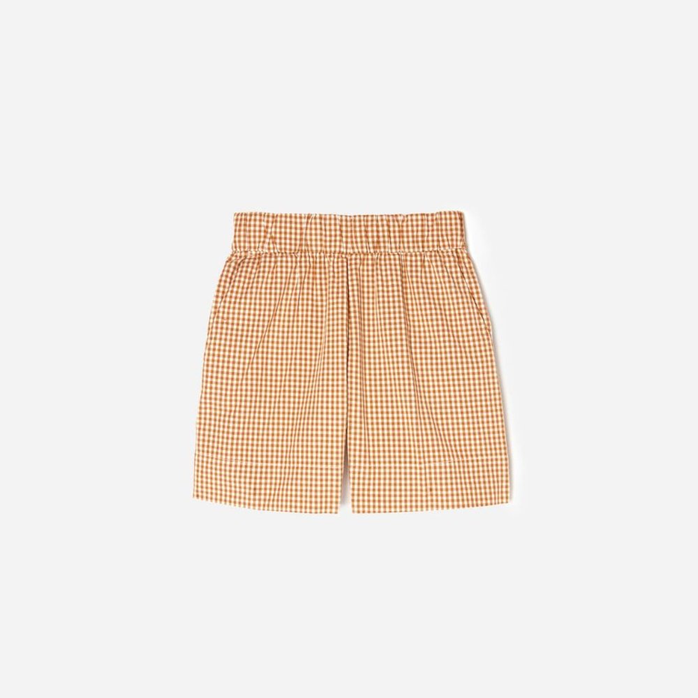 Everlane Tan Checkered Print The Easy 98% Cotton Shorts size 10